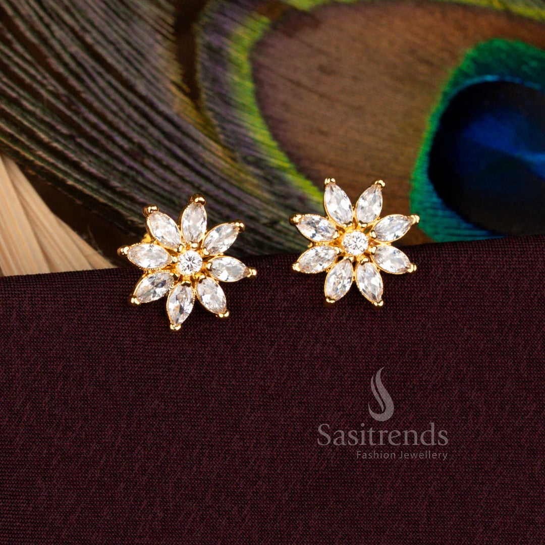 Radiant Floral Marquise Micro Gold Plated Stud Earrings Guaranteed Traditional 2666M Sasitrends