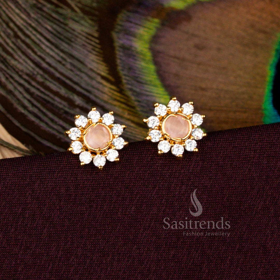 Elegant Floral Round Stud Earrings Real Gold Look Micro Gold Plated 2666N Sasitrends