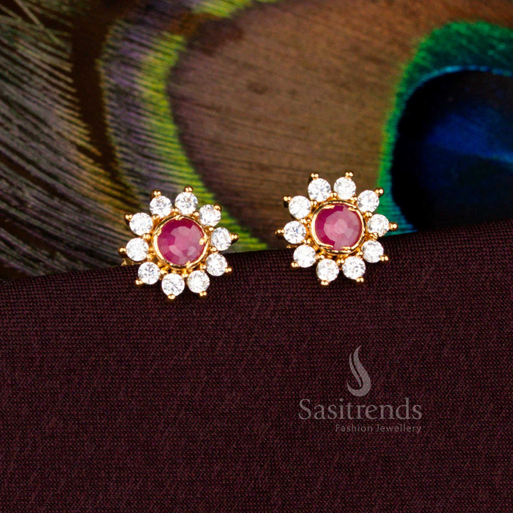 Radiant Floral Round Micro Gold Plated Stud Earrings Guaranteed Traditional 2666N Sasitrends