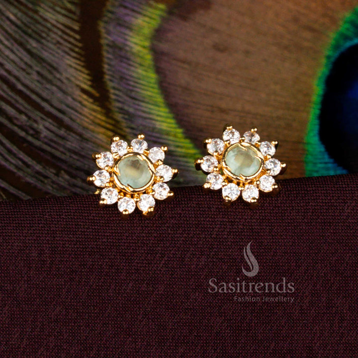 Elegant Floral Round Stud Earrings Real Gold Look Micro Gold Plated 2666N Sasitrends