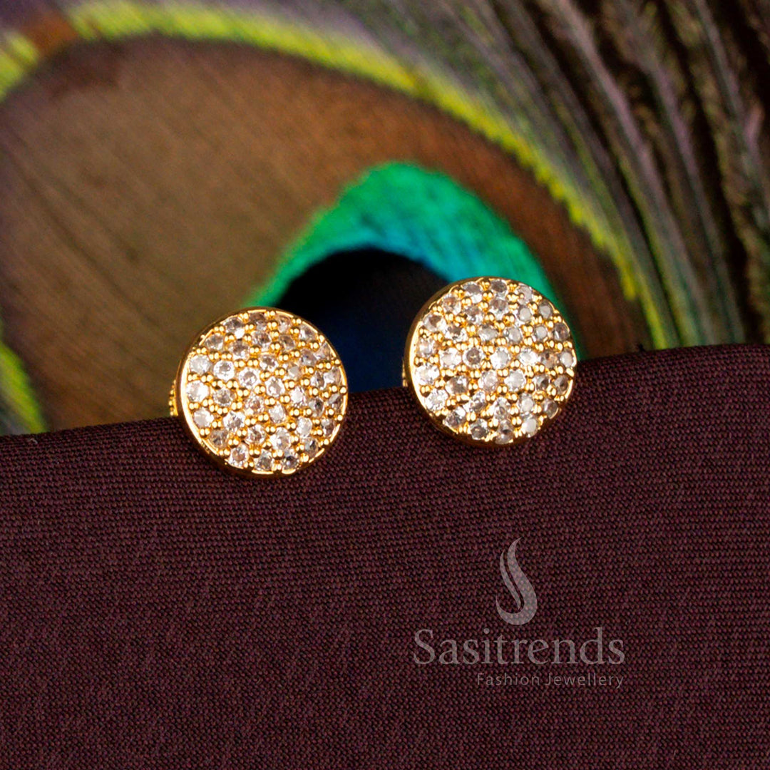 Elegant White Round Cluster Stud Earrings Designed In One Gram Micro Gold Plated Finish With AD Stones – Sasitrends