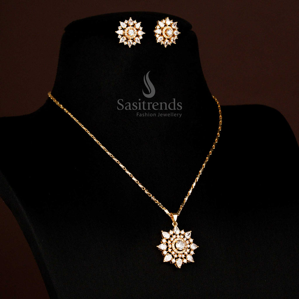 Regal American Diamond Micro Gold Plated High Quality Water Drop Pendant Necklace And Earrings For Weddings Sasitrends