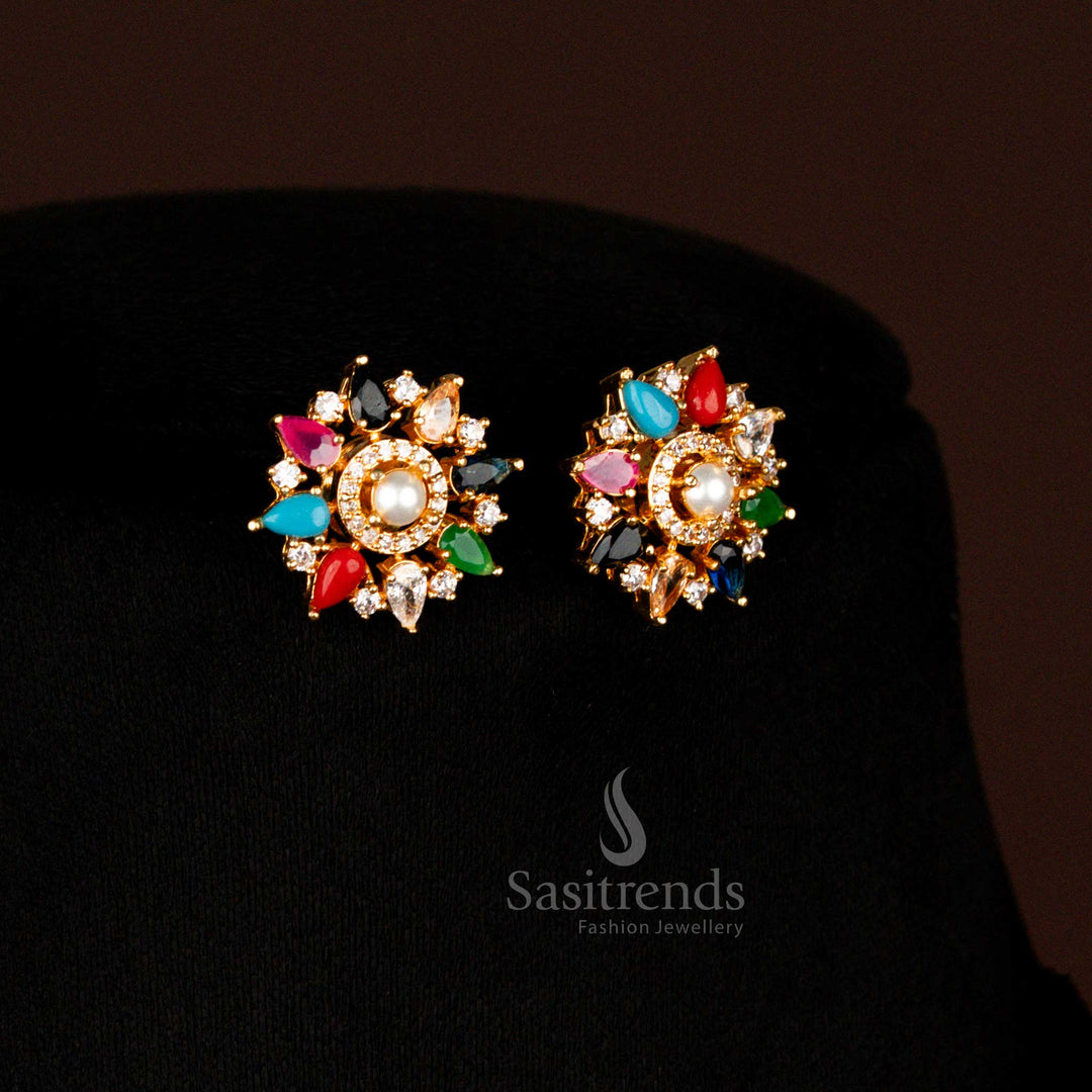 Lavish American Diamond Micro Gold Plated Water Drop Pendant Chain Necklace With Matching Earrings For Festive Style Sasitrends