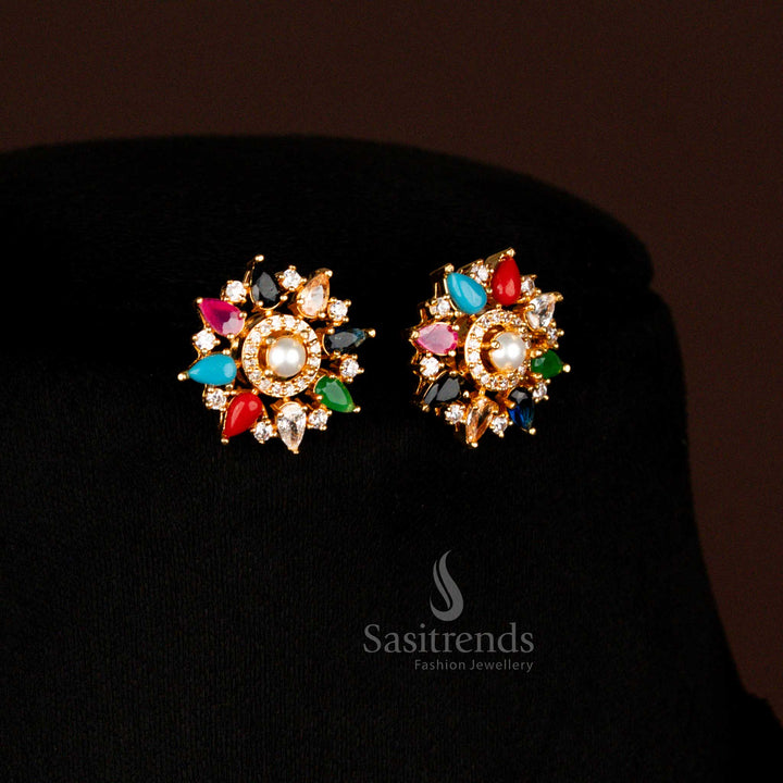 Lavish American Diamond Micro Gold Plated Water Drop Pendant Chain Necklace With Matching Earrings For Festive Style Sasitrends