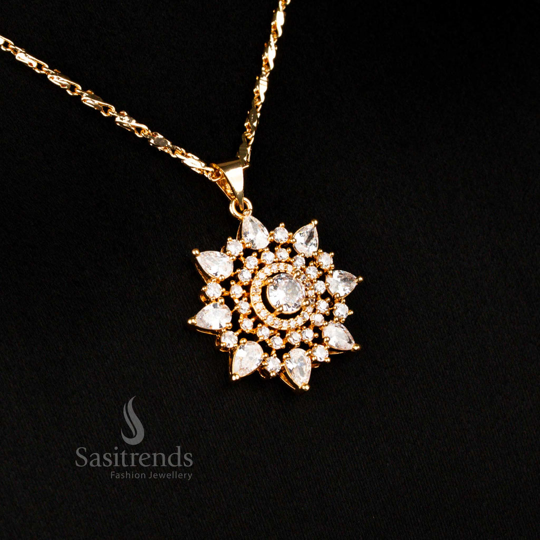 Regal American Diamond Micro Gold Plated High Quality Water Drop Pendant Necklace And Earrings For Weddings Sasitrends