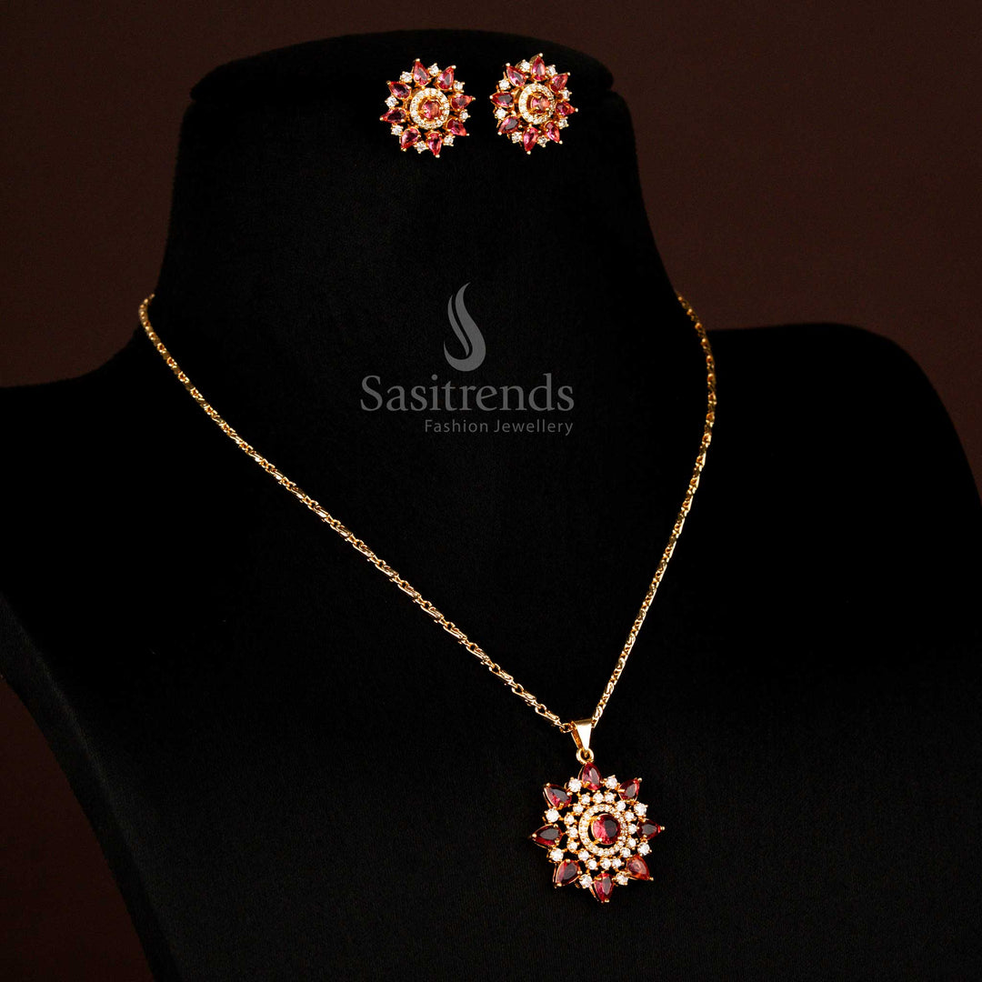 Regal American Diamond Micro Gold Plated High Quality Water Drop Pendant Necklace And Earrings For Weddings Sasitrends