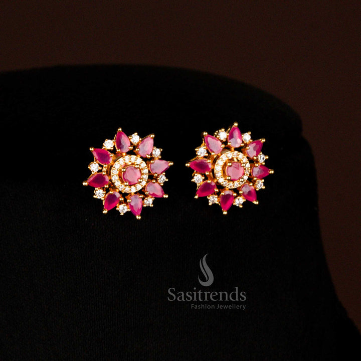 Lavish American Diamond Micro Gold Plated Water Drop Pendant Chain Necklace With Matching Earrings For Festive Style Sasitrends