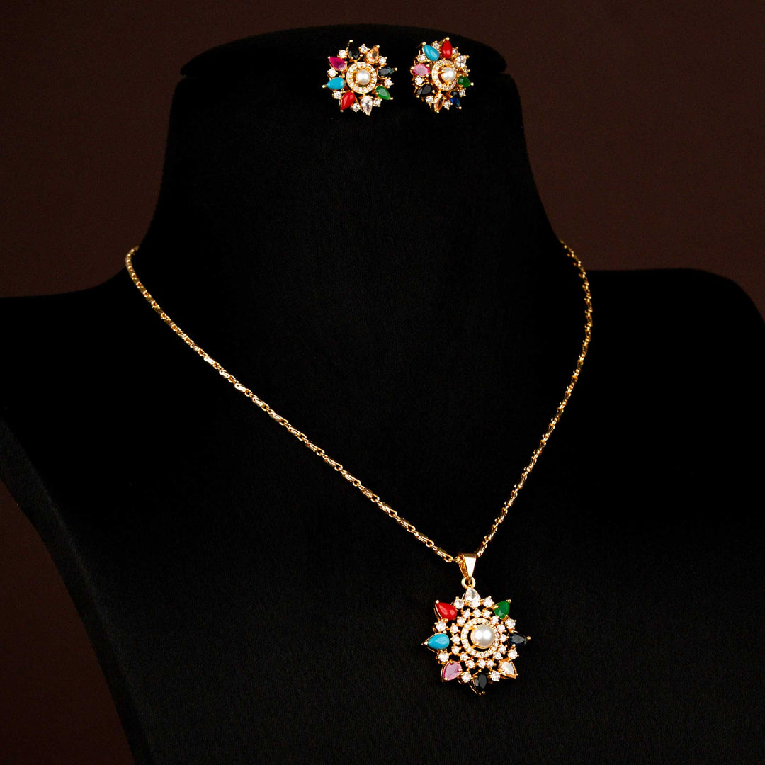 Exquisite American Diamond Micro Gold Plated Guaranteed Water Drop Pendant Necklace With Earrings For Bridal Wear Sasitrends