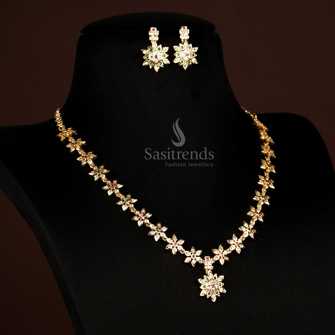 Impon Addigai 24K Micro Gold Plated Multi Ad Floral Necklace Set - Sasitrends