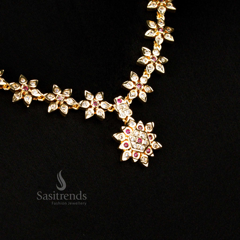 Guaranteed Impon Addigai 24K Micro Gold White Ruby Ad Floral Necklace Set - Sasitrends