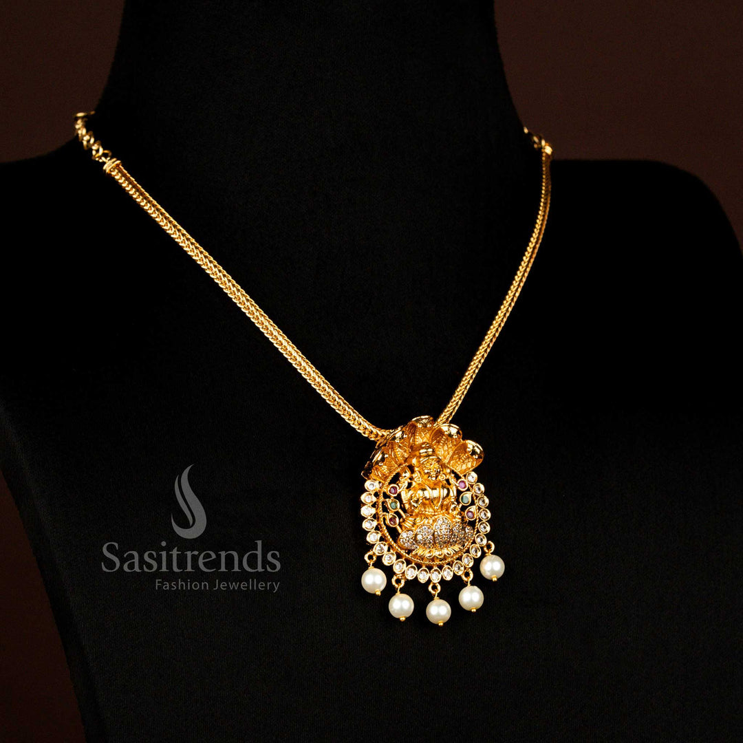 Traditional Matte Gold Plated Multi 5 Head Anaku Hood Lakshmi Pendant Necklace - Sasitrends