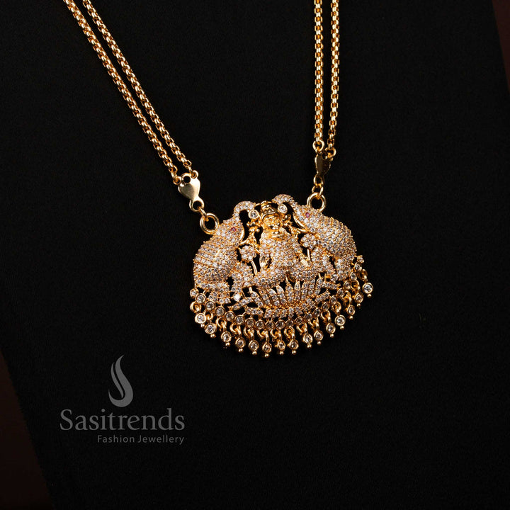 Guaranteed Micro Gold Plated White Ad Lakshimi Long Necklace - Sasitrends