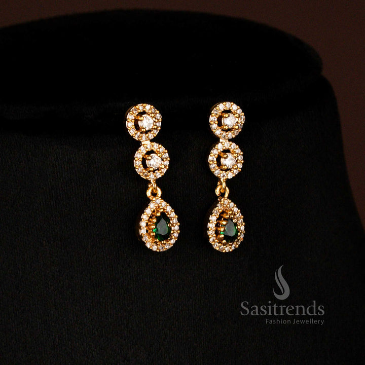 Sparkling American diamond matte gold plated water drop necklace combo for wedding and party Sasitrends