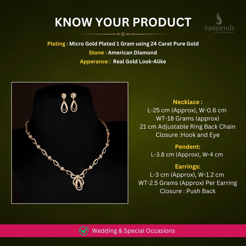 Micro gold plated AD Necklace jewellery set measurement Image - Sasitrends