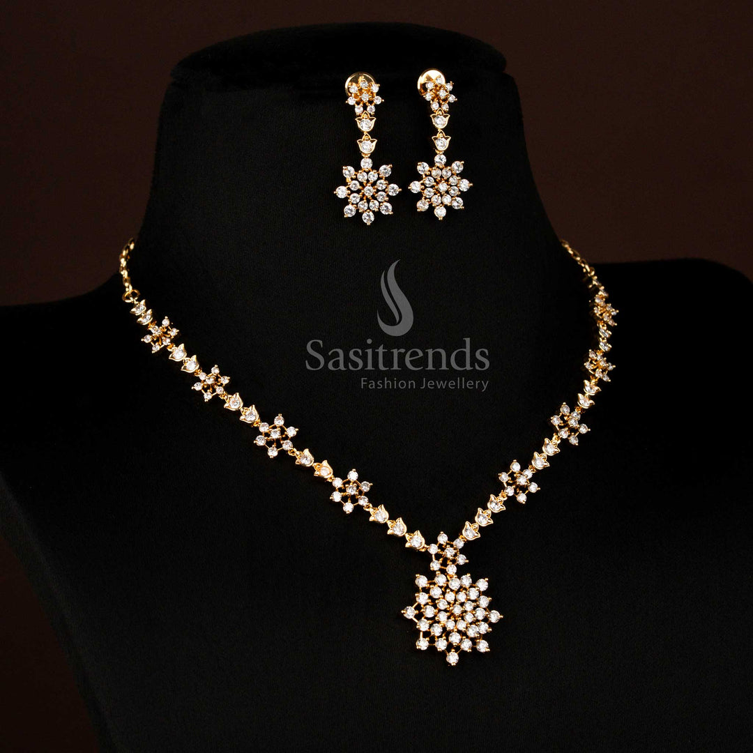 Guaranteed Micro Gold Plated American Diamond Star Flower Necklace Jewellery Set – Sasitrends