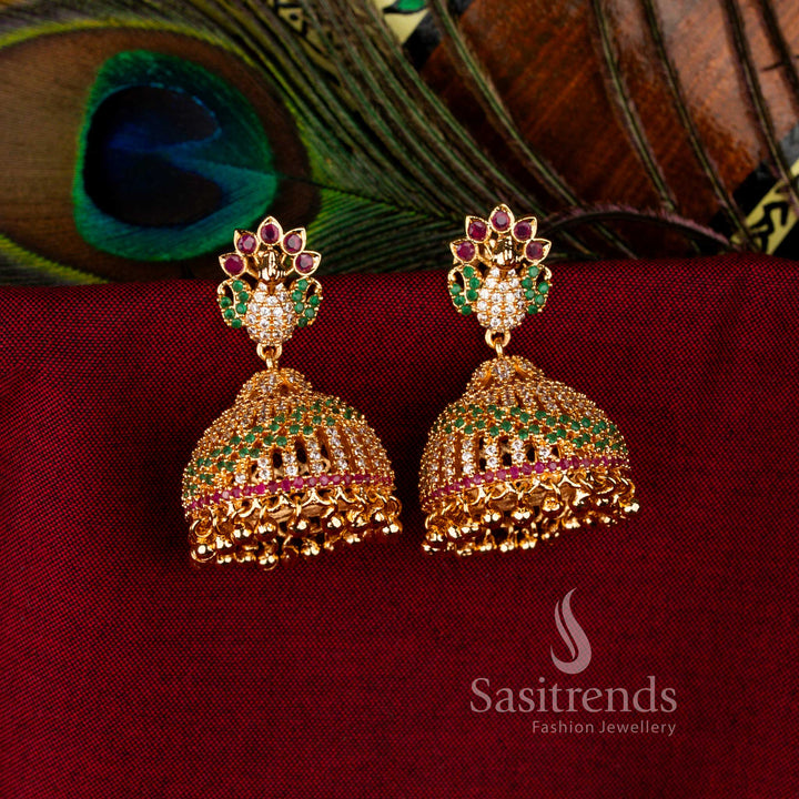 Multi Grand Guaranteed American Diamond 24K Micro Gold Plated Floral Big Jhumka Earrings, radiant occasion jewellery for cultural gatherings – Sasitrends