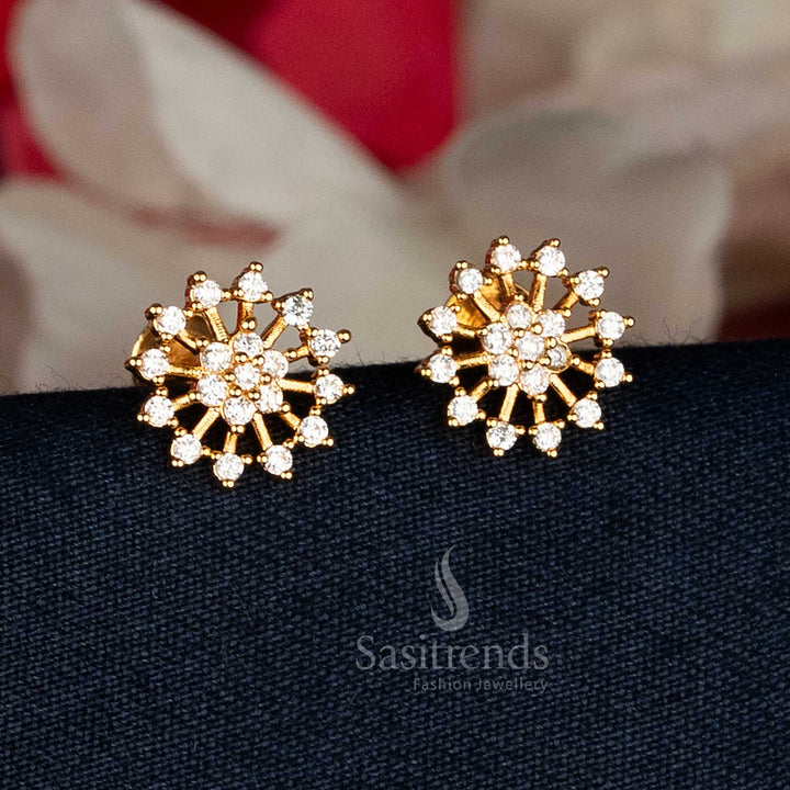 Stunning Micro Gold Plated AD Stone Snowflake Cluster Stud Earrings | Real Gold Look
