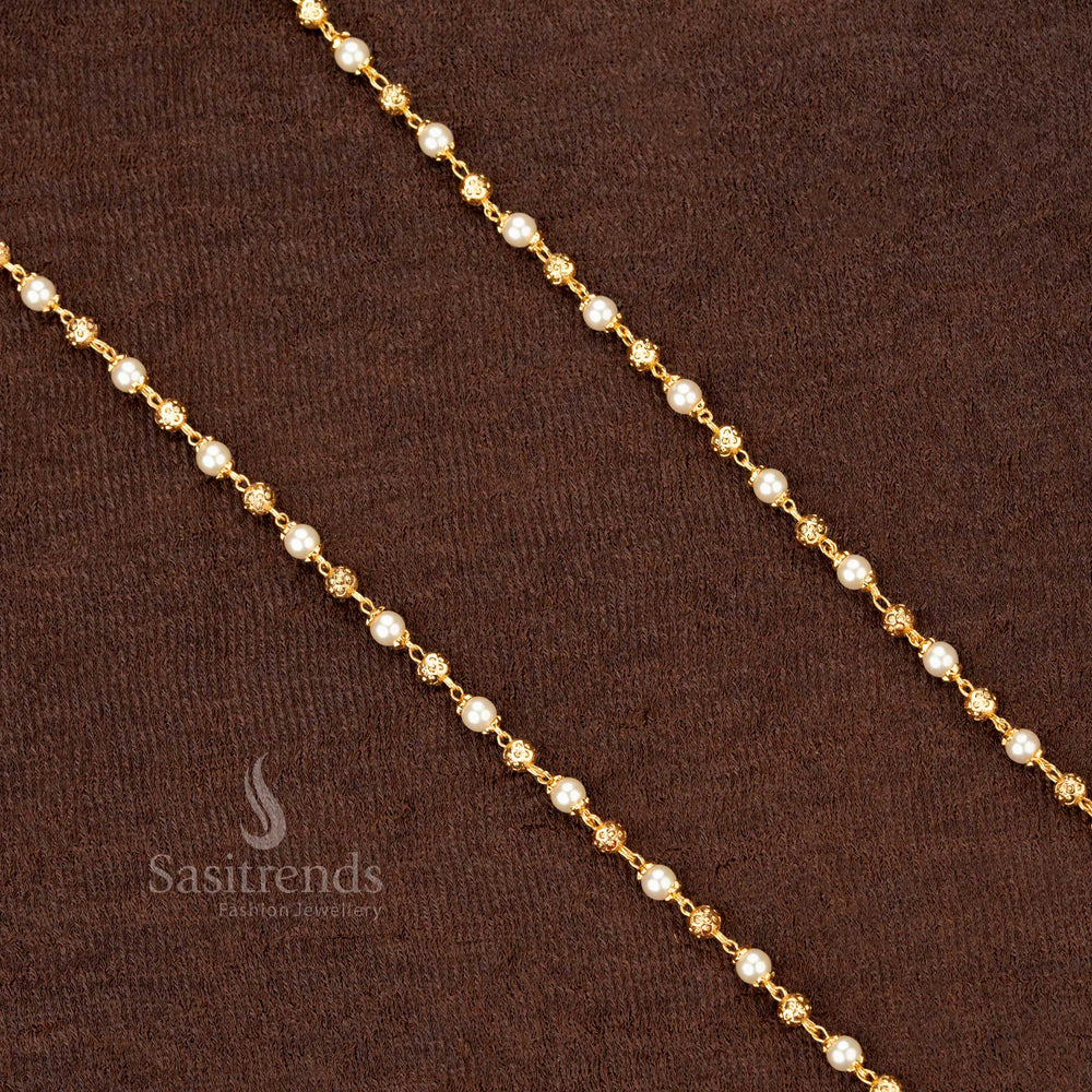 Grand 4MM Traditional Golden Ball Pearl Chain – Exquisite Micro Gold Plated Necklace Set for Fashion-Forward Ethnic Wear - Sasitrends
