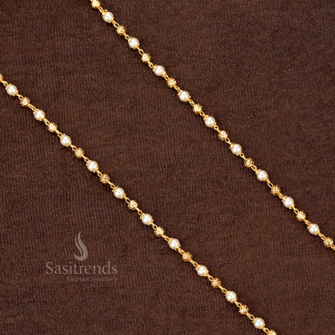 Grand 4MM Traditional Golden Ball Pearl Chain – Exquisite Micro Gold Plated Necklace Set for Fashion-Forward Ethnic Wear - Sasitrends