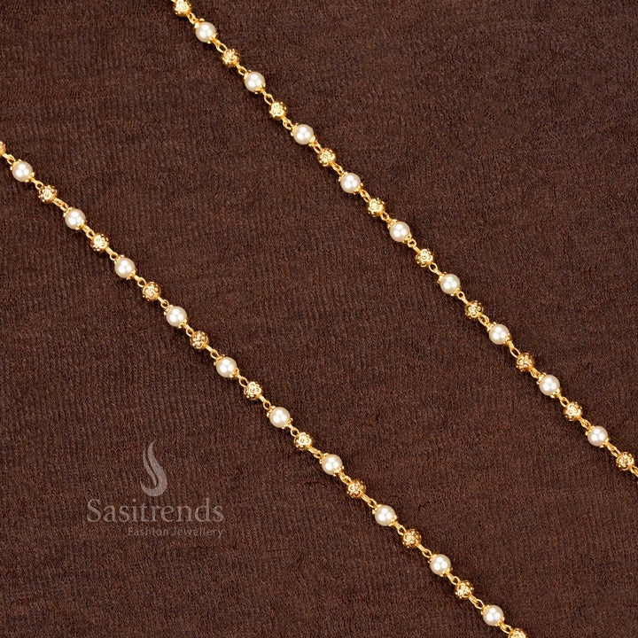 Grand 4MM Traditional Golden Ball Pearl Chain – Exquisite Micro Gold Plated Necklace Set for Fashion-Forward Ethnic Wear - Sasitrends