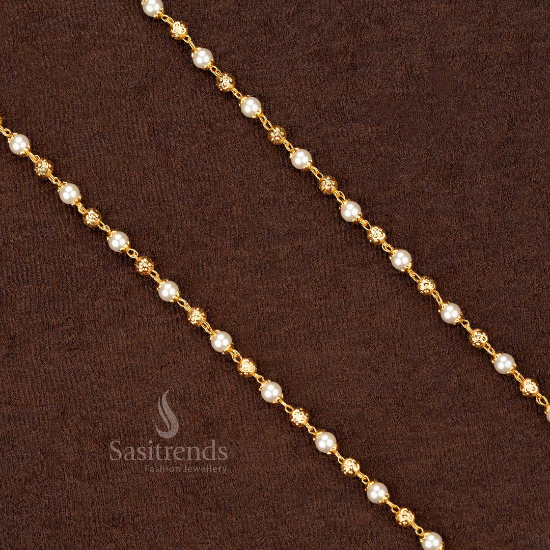 5MM Luxury Golden Ball Pearl Chain – Authentic Traditional Micro Gold Plated Necklace Jewellery Set for Special Events - Sasitrends