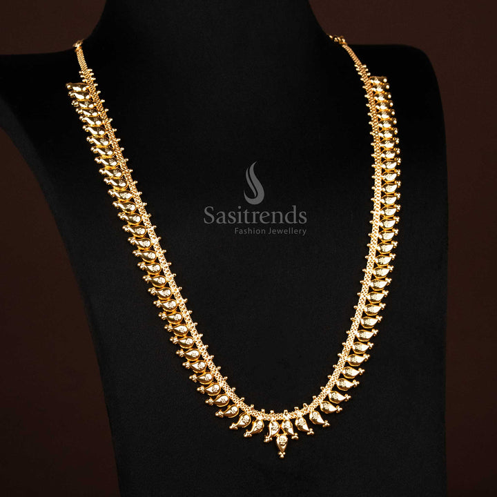 Amazing Micro Gold Plated Long Mango Pattern Necklace with Traditional Floral Etching For Festivals - Sasitrends