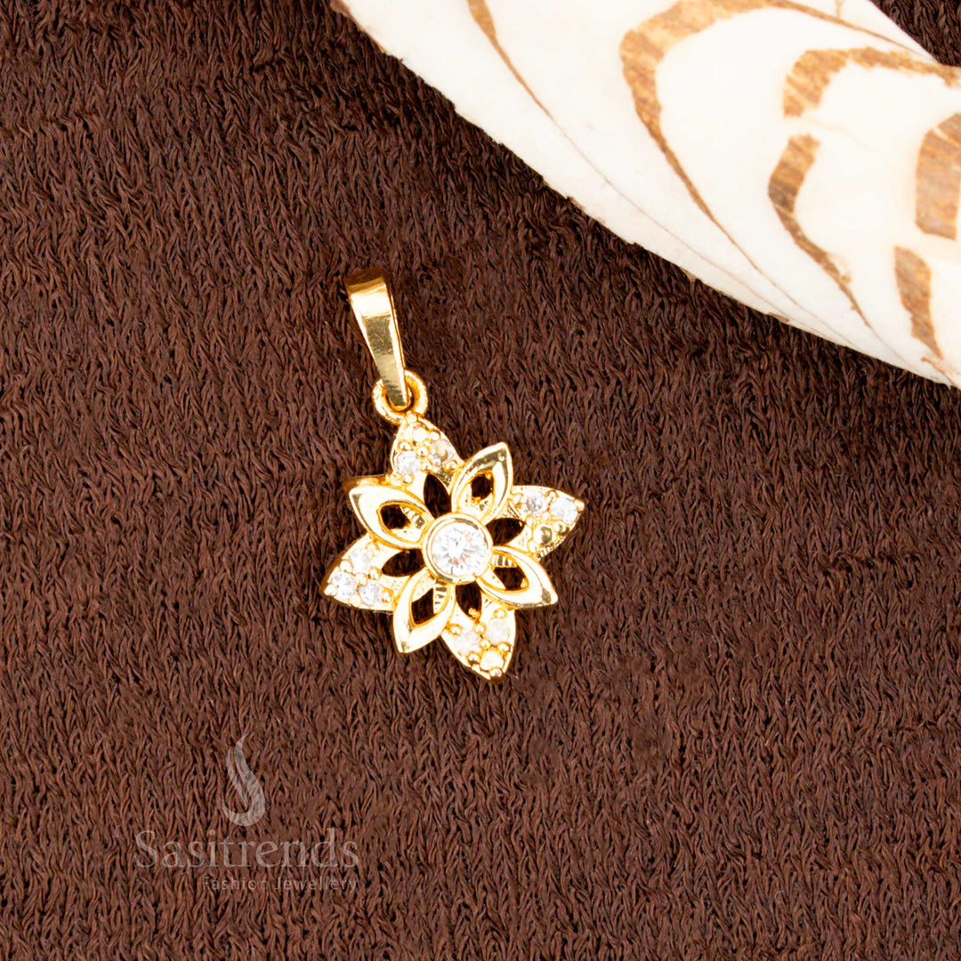 Micro Gold Plated Star Floral Pendant with AD Stones - Sasitrends