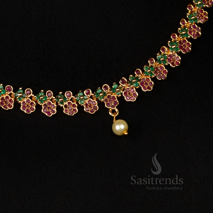 Traditional Floral Necklace with American Diamonds – Look Like Real Gold - Sasitrends