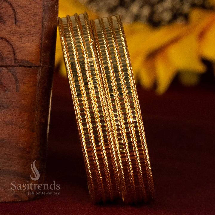 Enchanting Kids Micro Gold Plated Woven Golden Bangles (Pair of 2) - Looks Like Real 24K Gold - Sasitrends