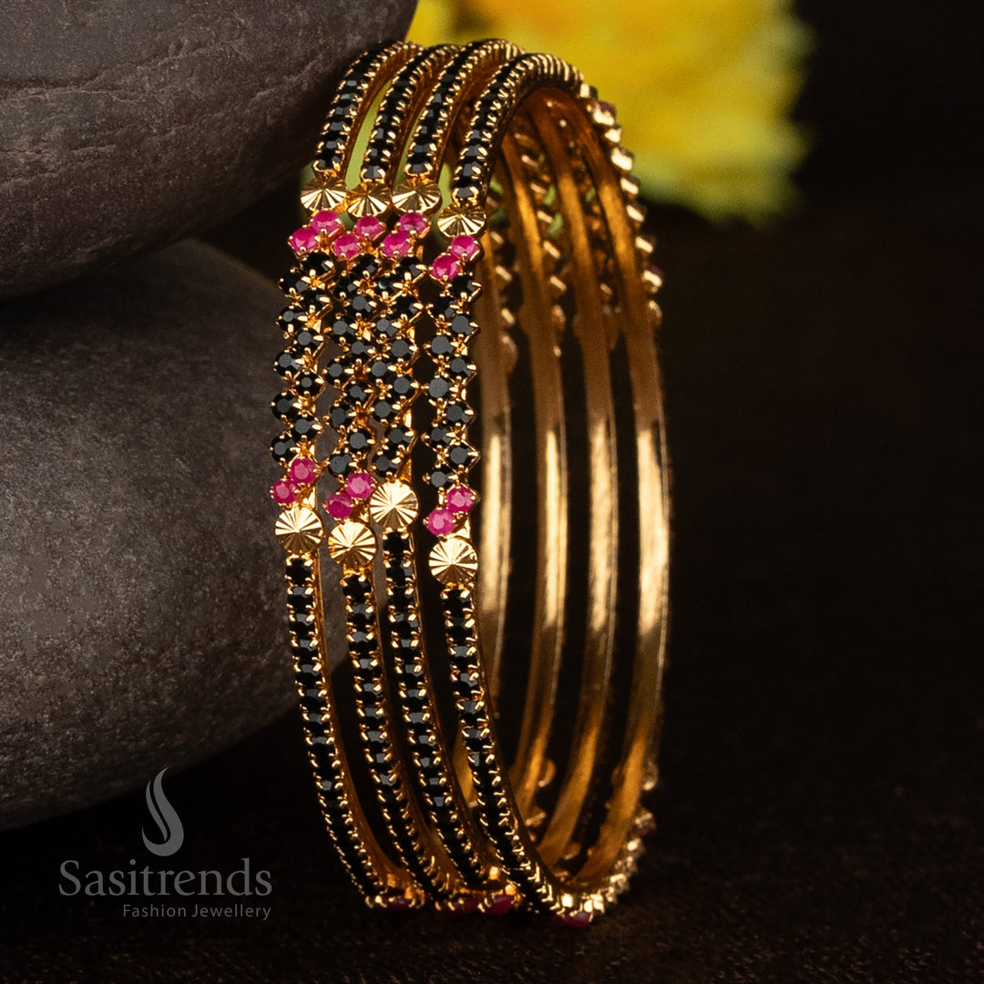 Elegant One Gram Gold Look Bangle Set with Lattice Stone Design – 24 Carat Plated - Sasitrends