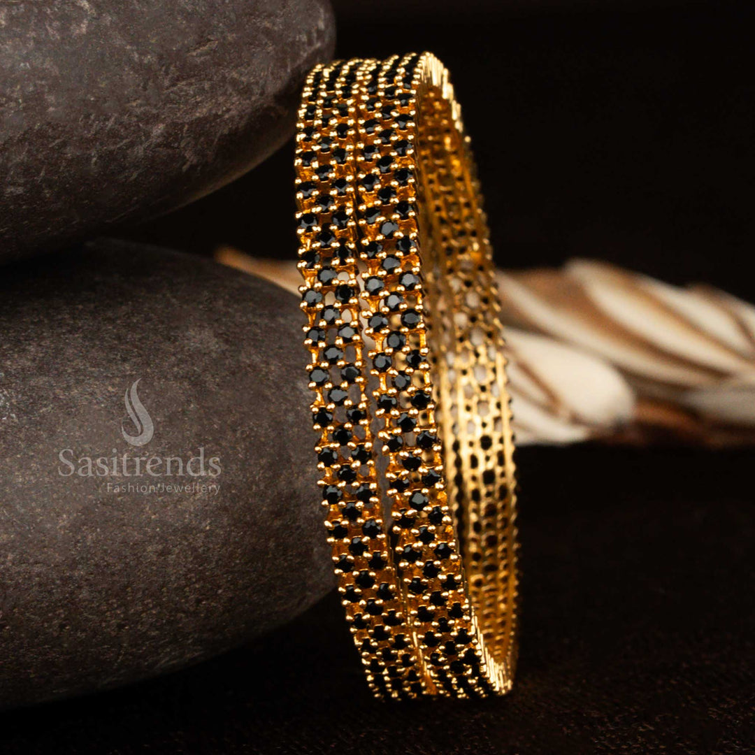 Onyx black American Diamond bangles with golden sheen and chic styling – a stunning piece of micro gold plated jewellery that blends trend and tradition by sasitrends