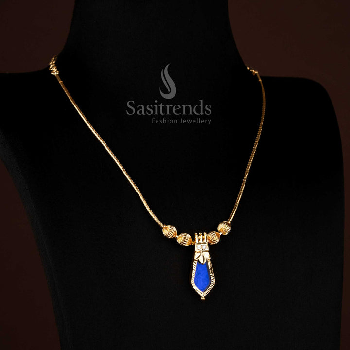 Stunning blue one gram micro gold plated Nagapadam Palakka necklace featuring an adjustable chain, perfect for cultural celebrations and festive ethnic styling with intricate detailing by Sasitrends