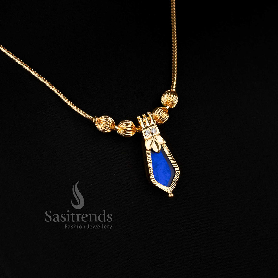 Elegant blue micro gold plated one gram Nagapadam Palakka necklace with adjustable chain, designed for traditional festive wear and ethnic ensembles with exquisite craftsmanship by Sasitrends