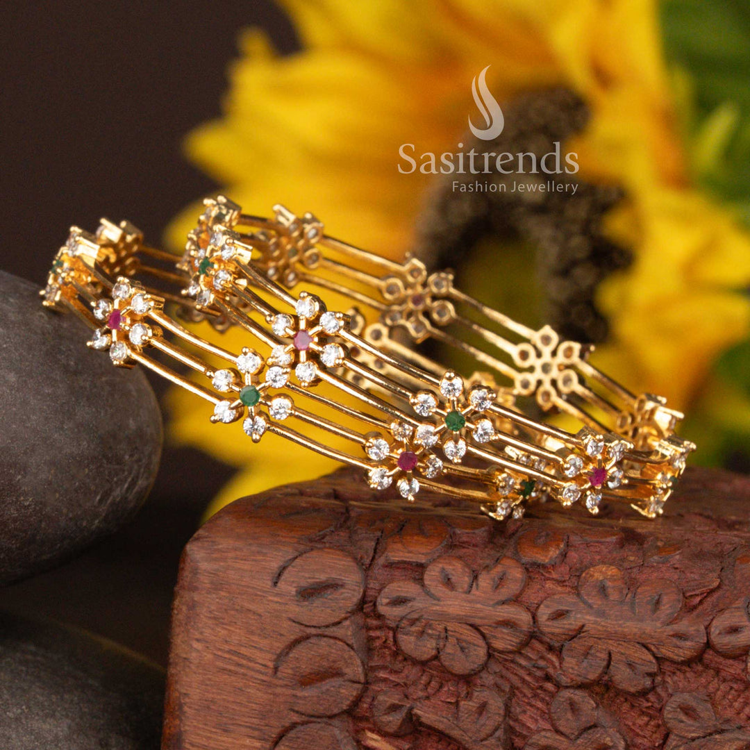Rainbow Royalty micro gold plated multi-stone AD bangles radiating coloured charm and traditional opulence for celebration looks – Sasitrends