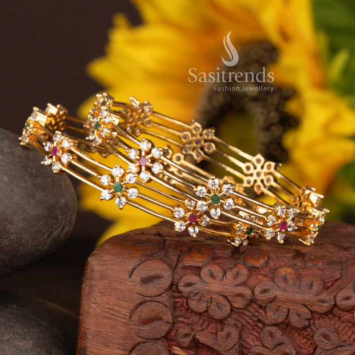 Rainbow Royalty micro gold plated multi-stone AD bangles radiating coloured charm and traditional opulence for celebration looks – Sasitrends