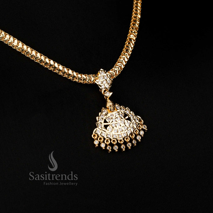 Luminescent Traditional Impon Micro Gold Plated White Attigai Necklace Perfect for Grand Festival and Celebration Events – Sasitrends
