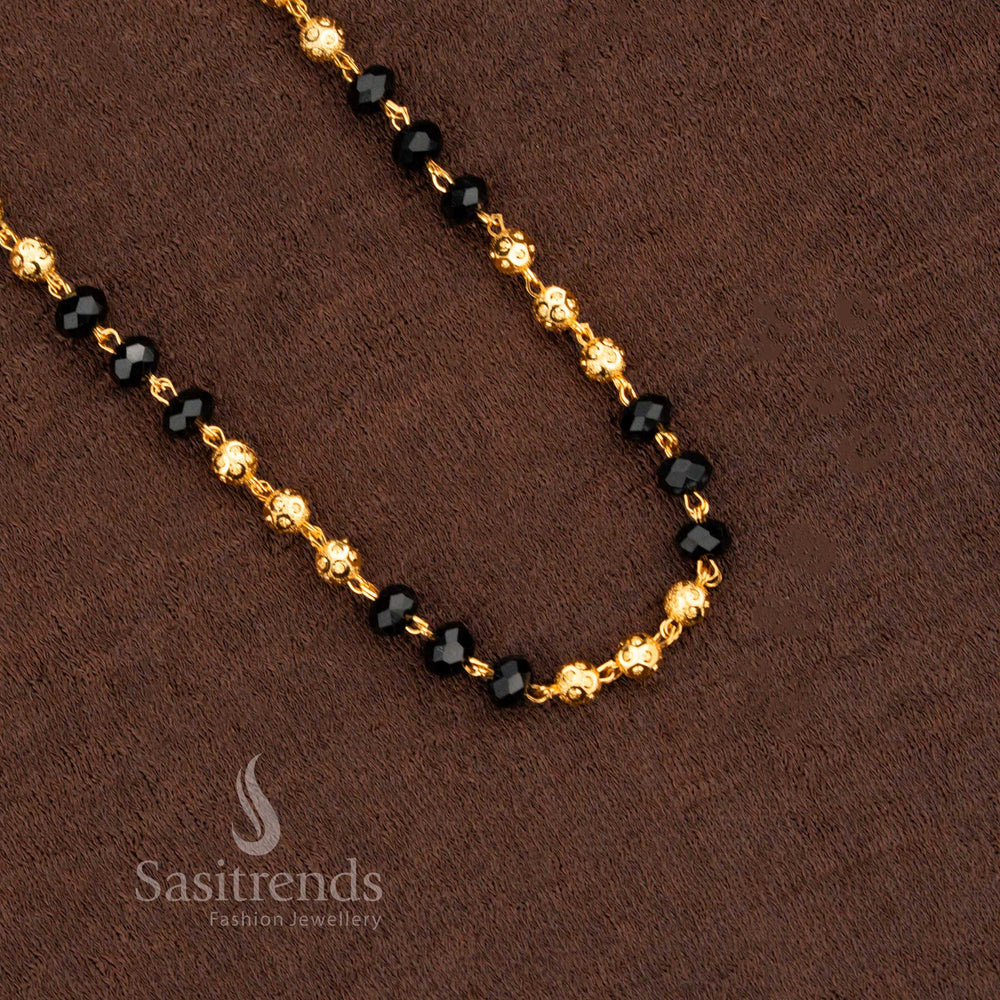 Elegant Black Beaded Micro Gold Necklace With Temple Inspired Antique Ball Design For Festive Traditional Outfits - Sasitrends