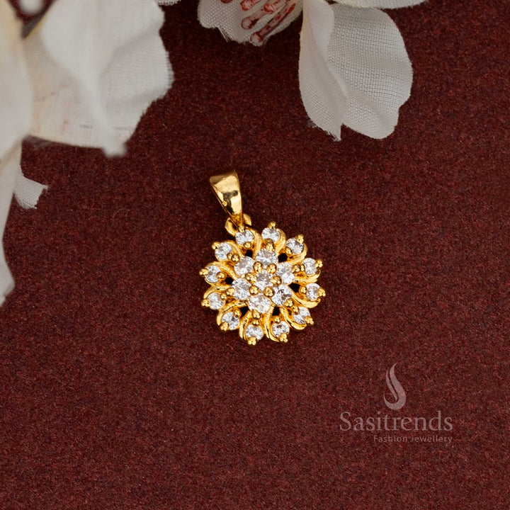 Dazzling AD Stone Micro Gold Plated Floral Pendant Dollar  - Looks Like Real Gold - Sasitrends