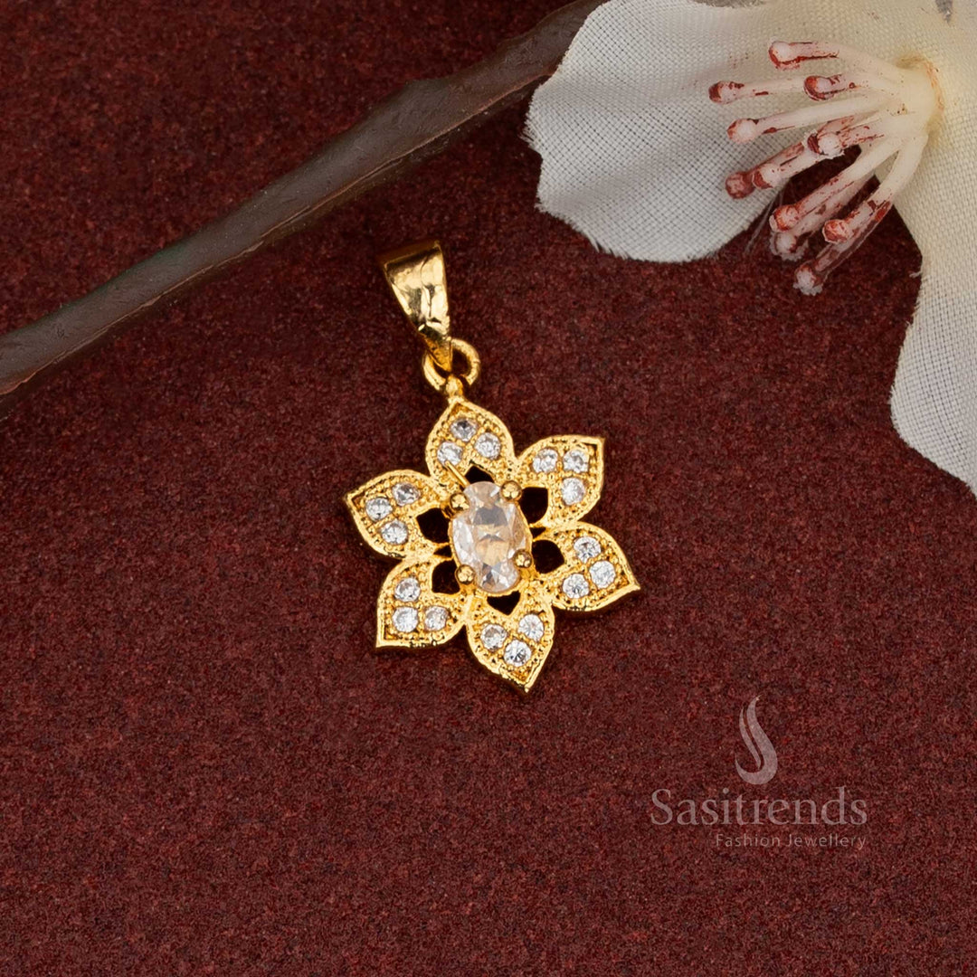 Graceful 24K pure micro gold plated floral AD stone pendant designed for saree matching and elegant party wear occasions – Sasitrends