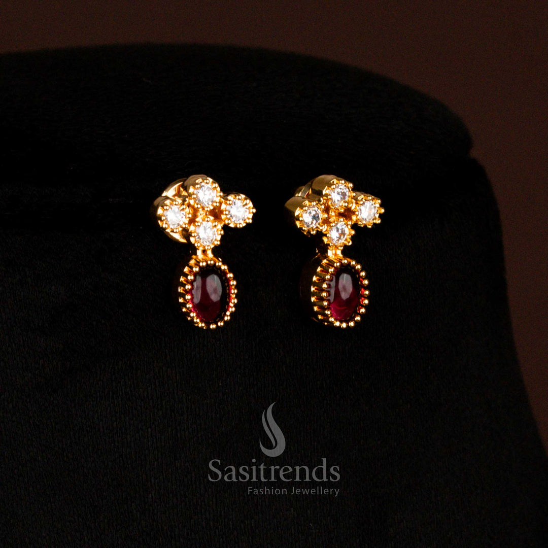 Luxurious micro gold plated guaranteed American diamond classic earrings with designer stones made for grand parties - Sasitrends
