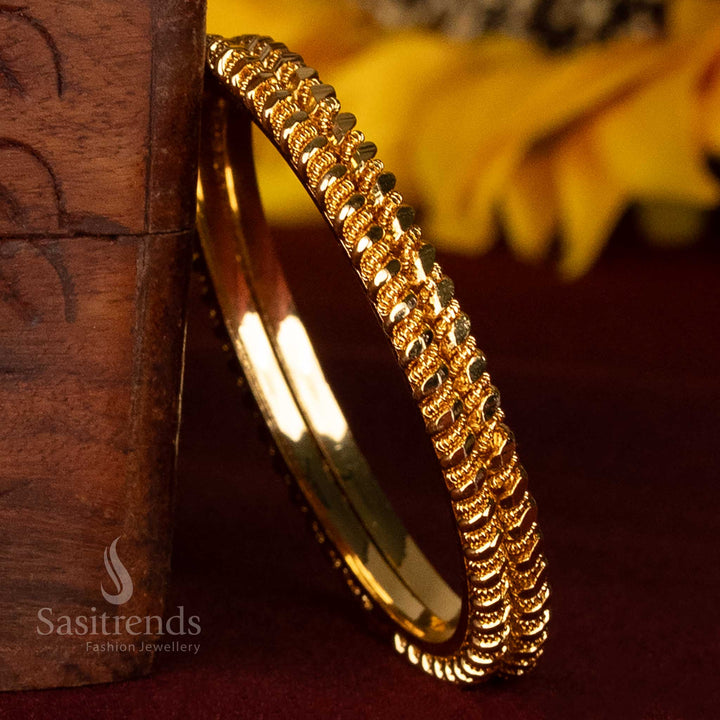Heirloom-Inspired Kids Micro Gold Plated Woven Bangle Set - Authentic 24K Gold Finish - Sasitrends