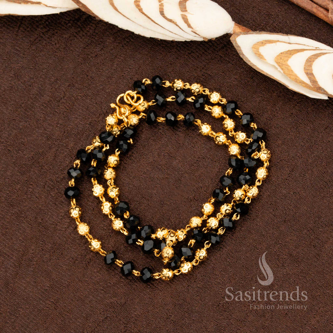 Charming Micro Gold Chain With Black Beads And Vintage Style Antique Sphere Accents Perfect For Cultural Celebrations - Sasitrends