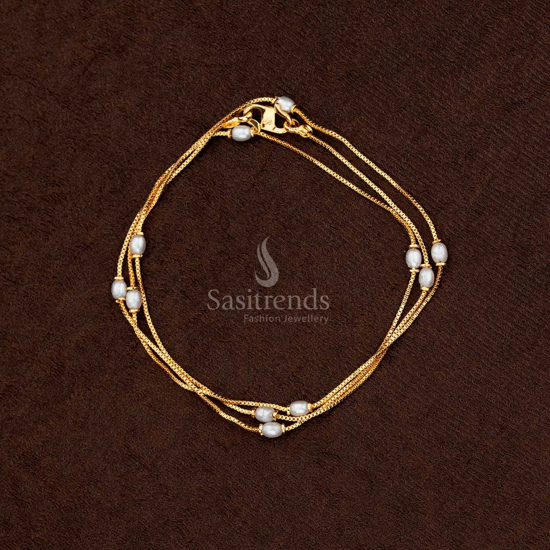 Traditional Guaranteed One Gram Micro Gold Plated Multi-Strand Chain with Pearls - Sasitrends - Sasitrends