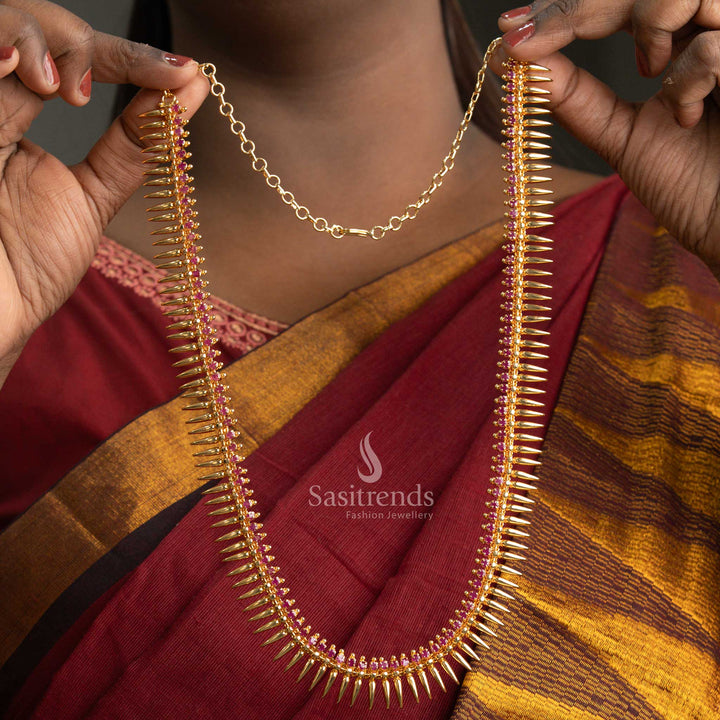 Exquisite Micro Gold Plated Long Mullapoo Necklace with American Diamond Stones – Traditional and Festive Wear - Sasitrends - Sasitrends