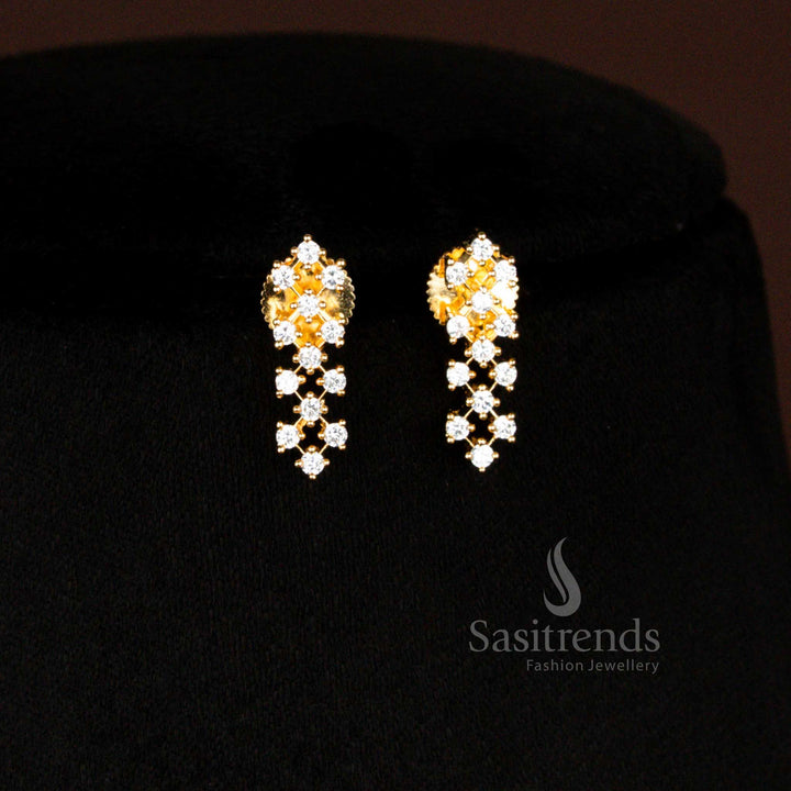 Sparkling American Diamond Micro Gold Plated Criss Cross Earrings Set White Bridal Jewellery – Sasitrends