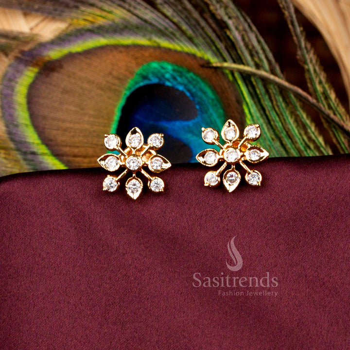 Exquisite Guaranteed Micro Gold Plated Impon AD Floral Petal Cluster Stud Earrings for Traditional Wear