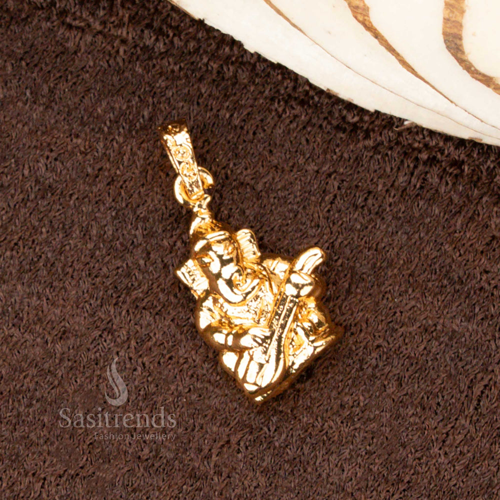 Artistic micro gold plated Ganesh with Veena small pendant set, designed for traditional jewellery lovers and perfect for chains or bracelets - Sasitrends