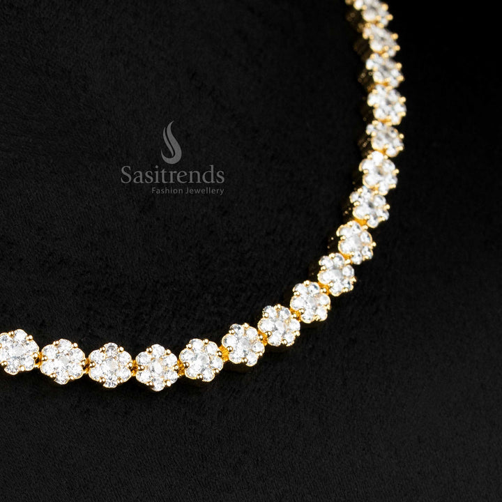 Pearl Glow American Diamond Floral Necklace Set With Micro Gold Plating, Elegant Designer Jewellery Designed To Reflect Timeless Bridal Beauty – Sasitrends