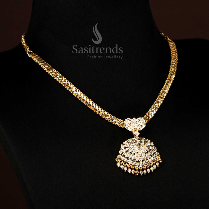 Majestic Traditional Impon Micro Gold Plated White Attigai Necklace with Festive Opulence for Wedding Celebrations – Sasitrends