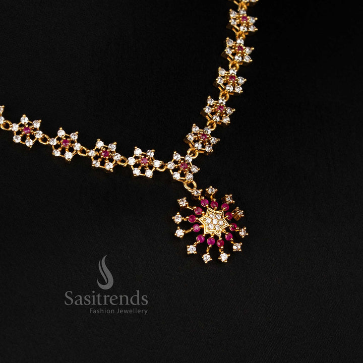 Glamorous American Diamond Micro Gold Plated White Ruby Star Pattern Floral Necklace Jewellery Set With Festive Vibrancy And Rich Ethnic Charm - Sasitrends